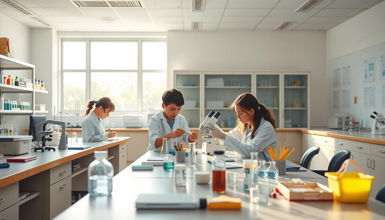 Students studying together in modern classroom
